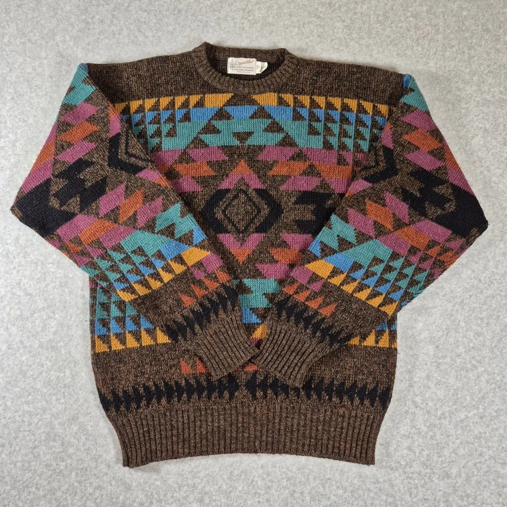 Vintage Clipper Mist Sweater Mens XTALL LXT Brown Aztec Southwestern Geometric